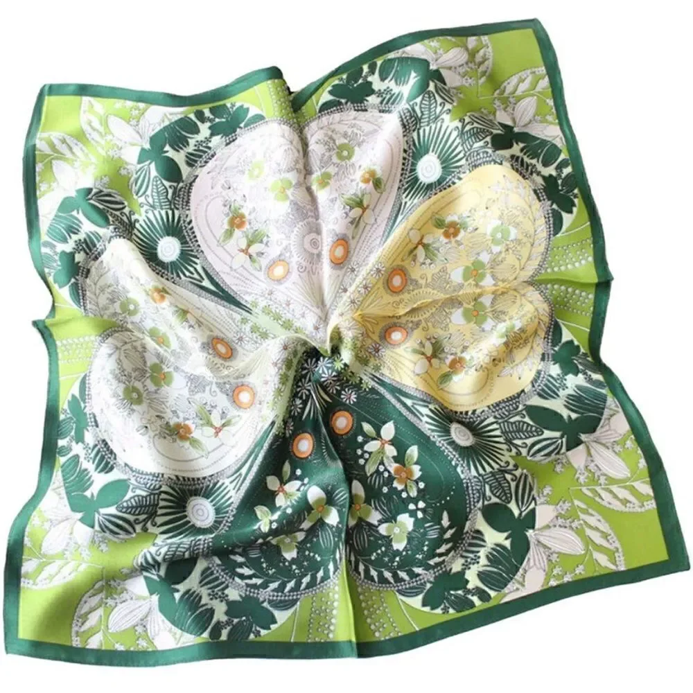 Green Pattern Mulberry Silk Neck Scarf